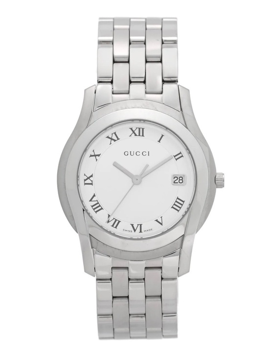 Gucci Accessories - Gucci Silver Stainless Steel Roman Numeral Watch with White Dial